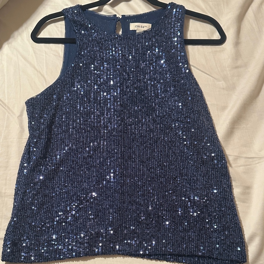 On 34TH women's intrepid blue sparkly sequin tank top Sparkling Blue Tank Top